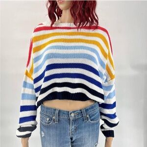Francesca's Harper Multicolor Striped Cropped Sweater